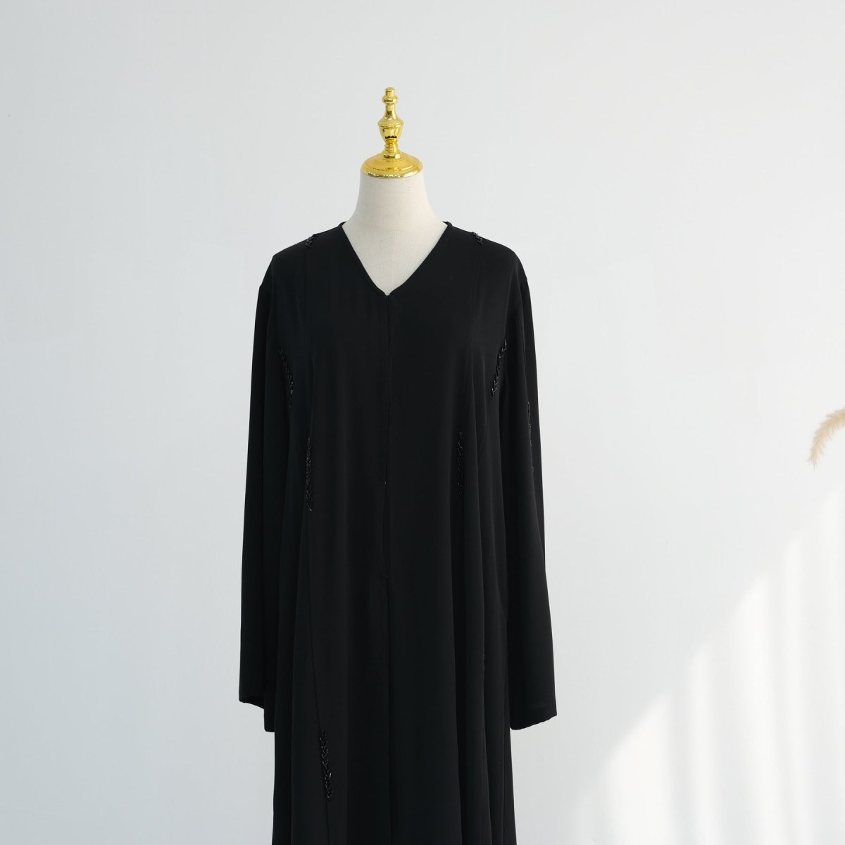 Hand-Beaded Linen Open Abaya(MOA320)
