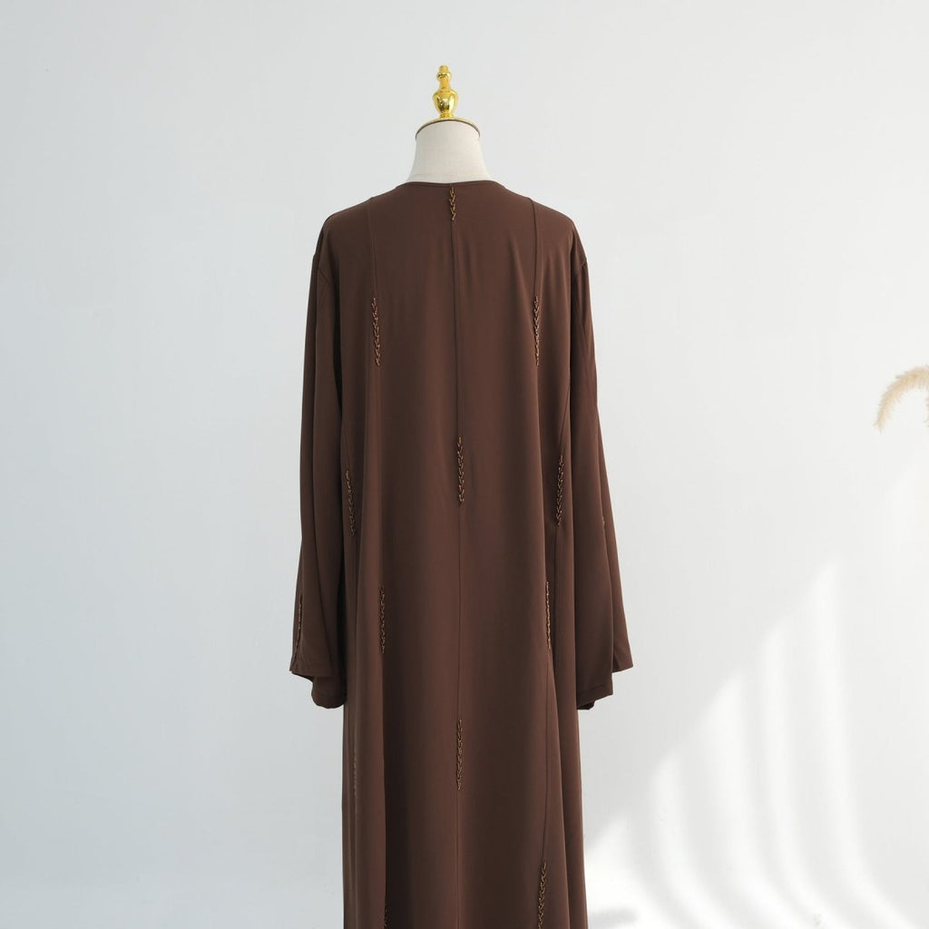 Hand-Beaded Linen Open Abaya(MOA320)