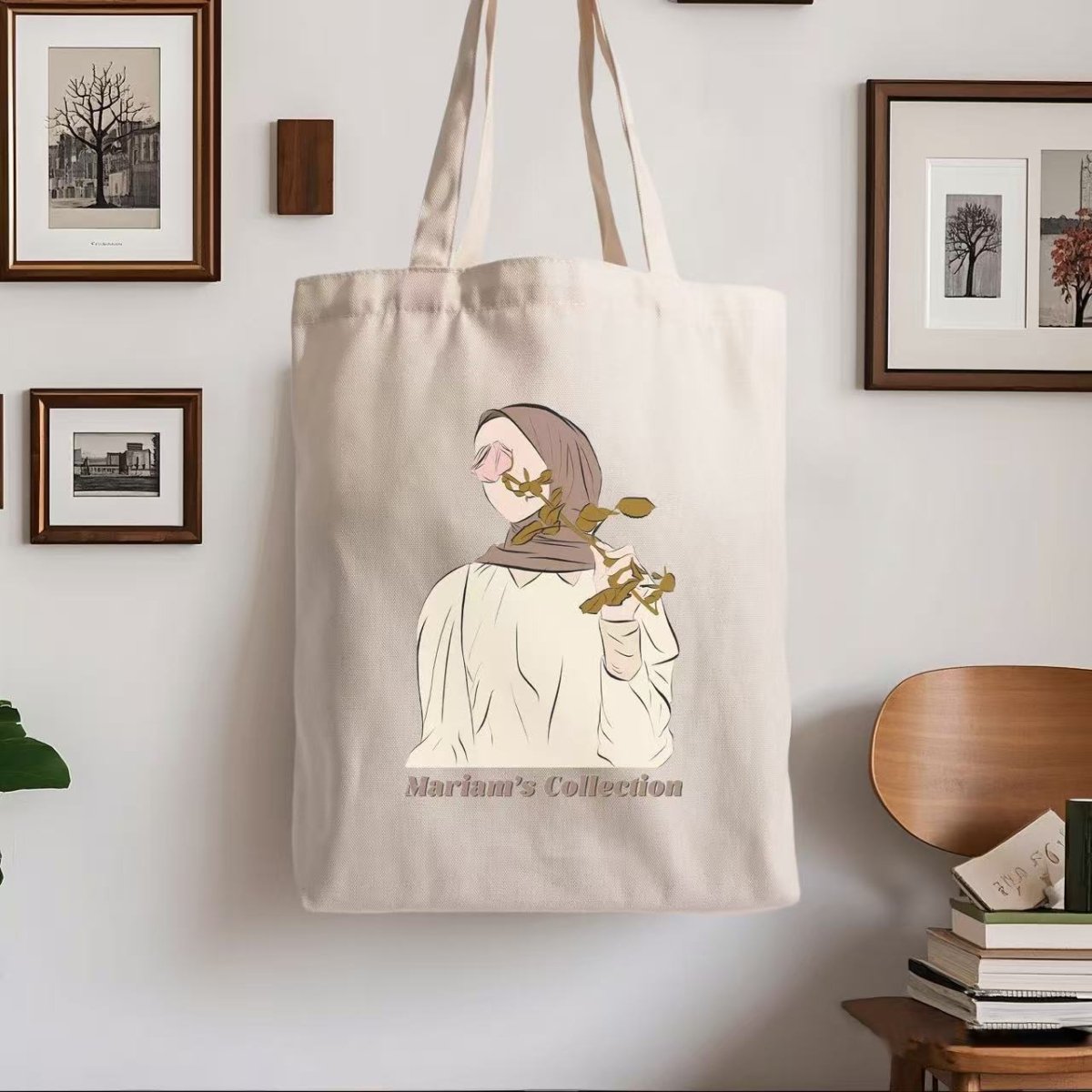 Hijabi Illustrated Canvas Tote Bag – Mariam’s Collection（MAC235）