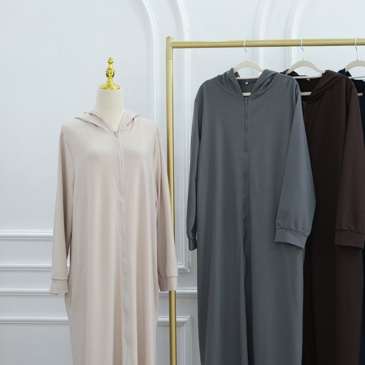 Hooded Zip-Front Abaya with Pockets (MA389)