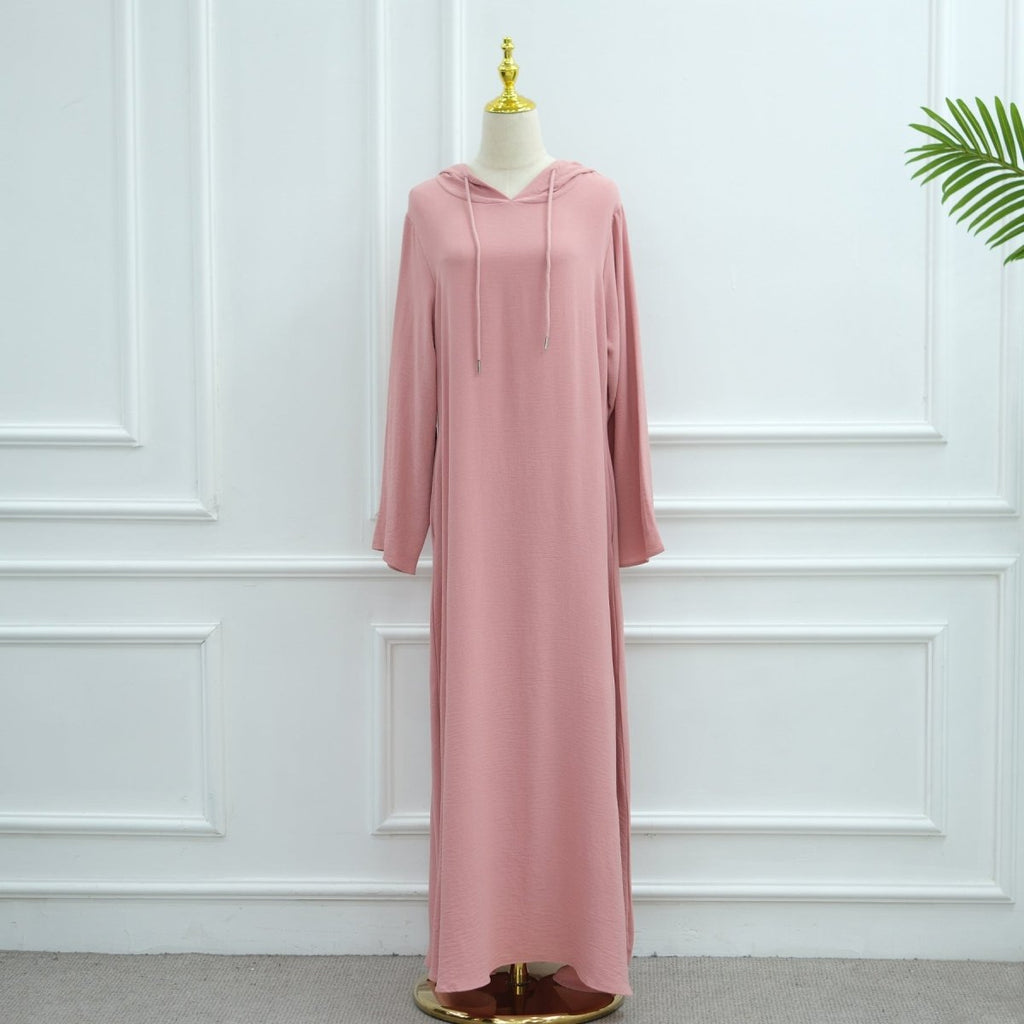 Ice Silk Crinkle Hooded Dress with Pockets(MA393)