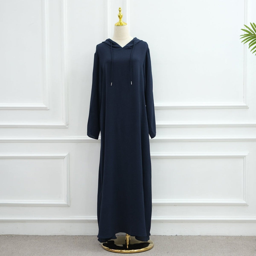 Ice Silk Crinkle Hooded Dress with Pockets(MA393)