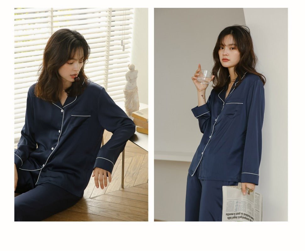Ice Silk Women's Long Sleeve Pajama Soft & Comfortable Two-Piece Set(MS084)