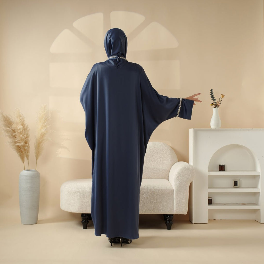 Kaftan Batwing Sleeve Luxury Satin Diamond Abaya 2-Piece Set (MA121)