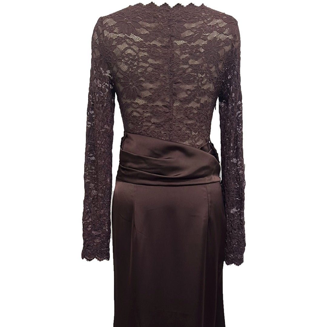 Lace Bodice Satin Ruched Mermaid Maxi Dress(MS415)