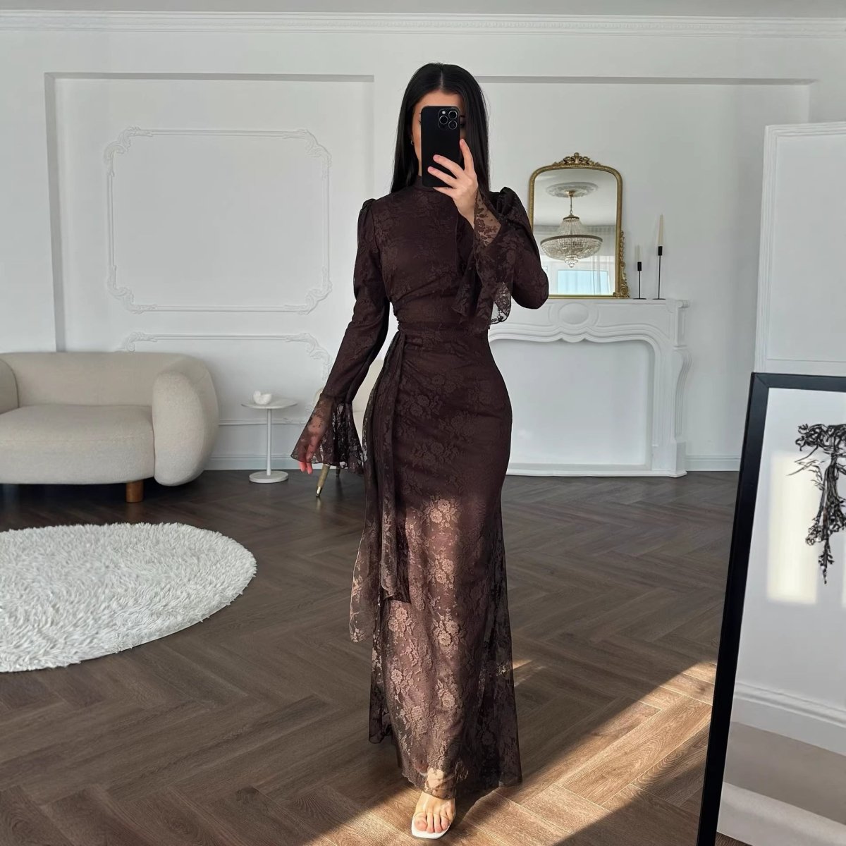 Lace Bodycon Evening Dress with Bell Sleeves(MS391)
