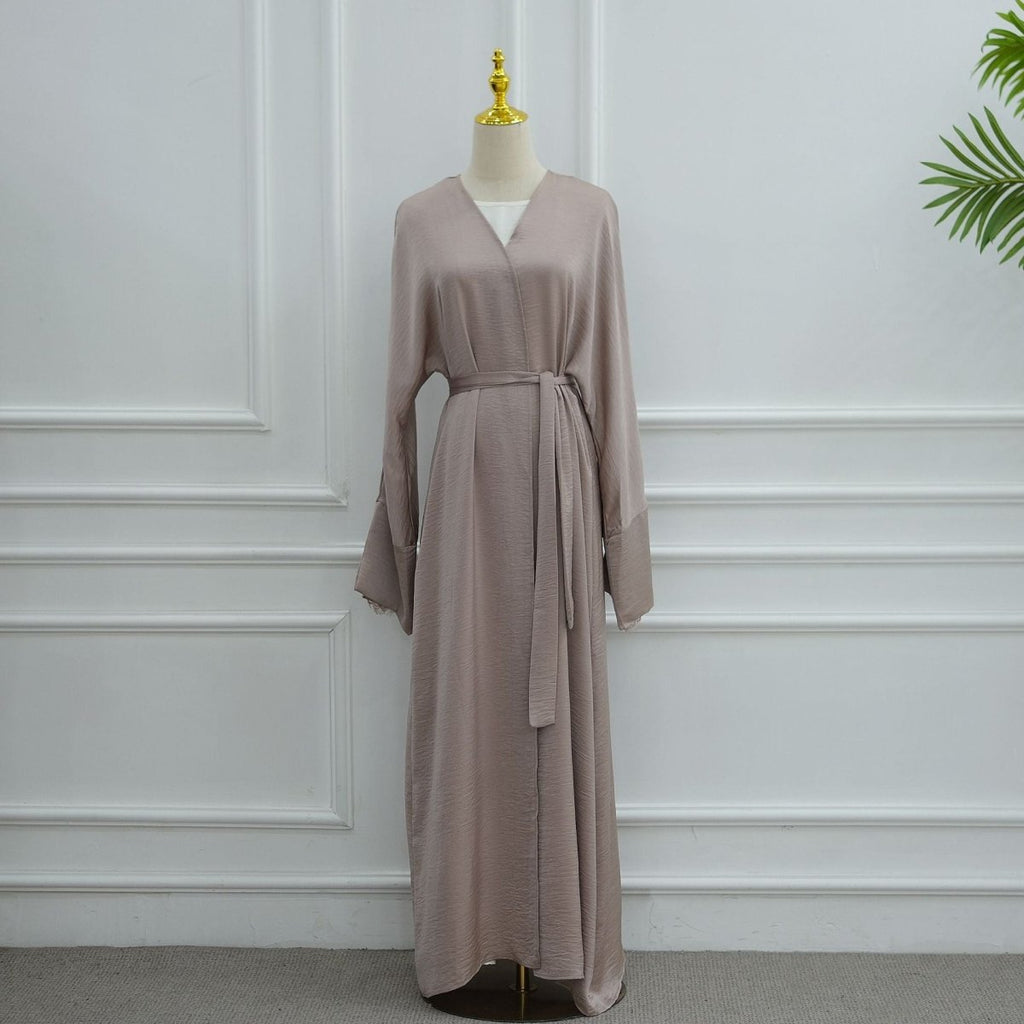Lace Cuff Crinkle Open Abaya(MOA328)