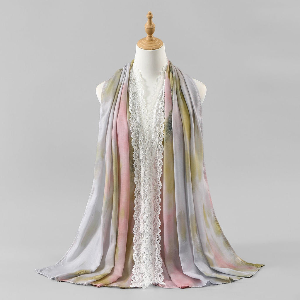 Lace Trim Print Hijab Shawl(MH231)