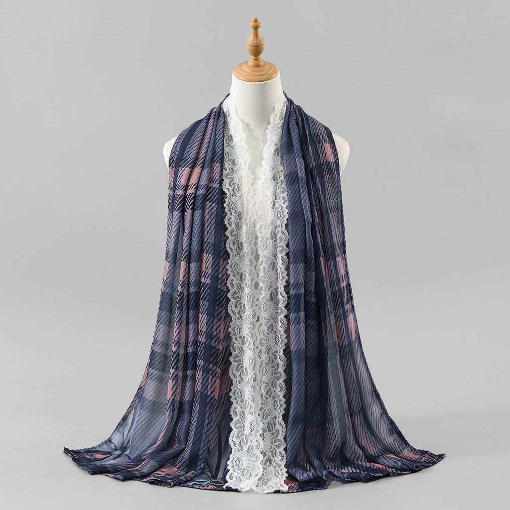 Lace Trim Print Hijab Shawl(MH231)
