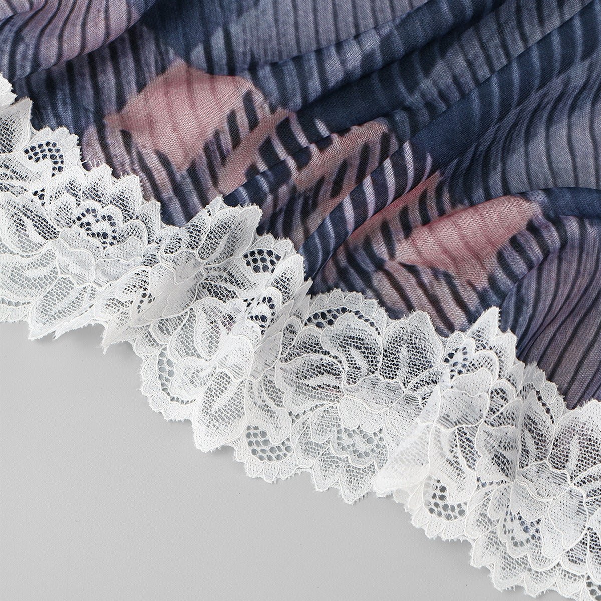 Lace Trim Print Hijab Shawl(MH231)