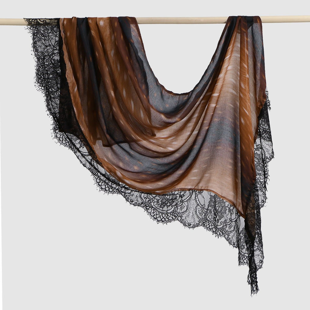 Lace Trim Print Hijab Shawl(MH231)