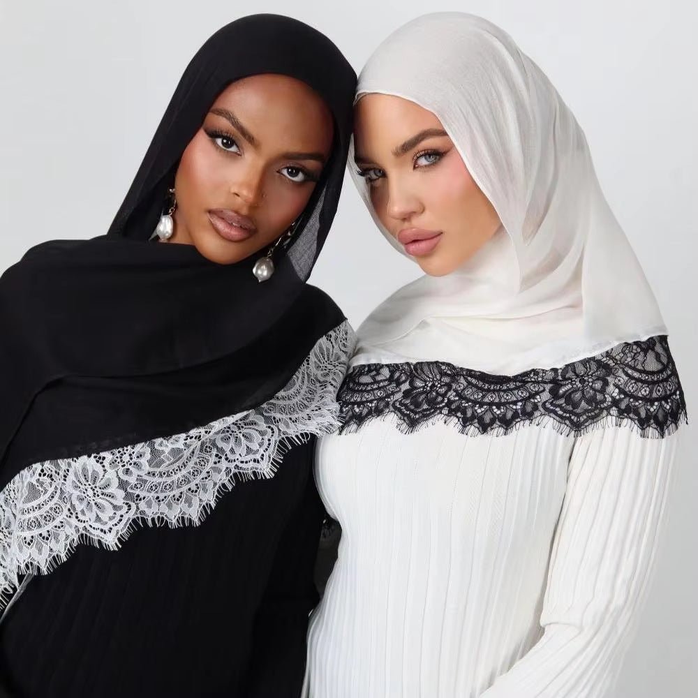 Lace Trim Rayon Hijab Scarf(MH211)