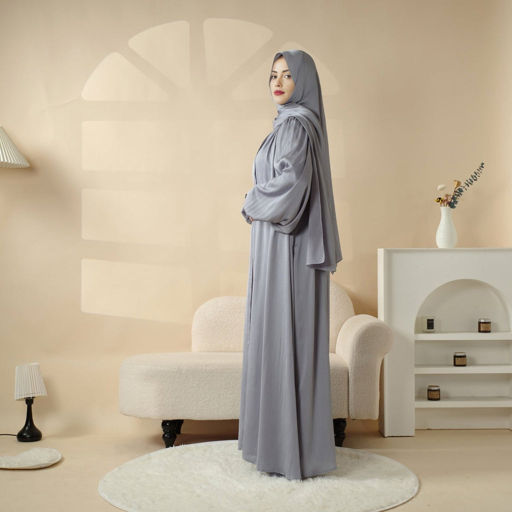 Lantern Sleeve Abaya, 4-Piece Set Large Pleated Sleeves Abaya (MOA084)