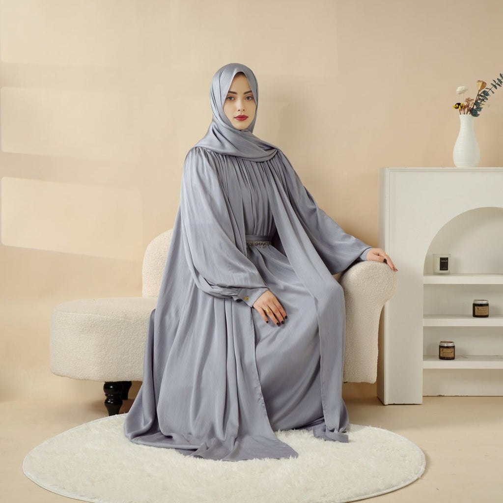 Lantern Sleeve Abaya, 4-Piece Set Large Pleated Sleeves Abaya (MOA084)