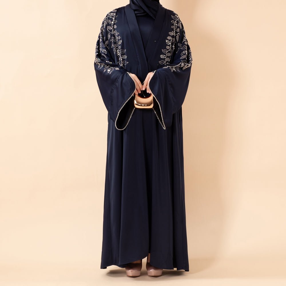 Leaf Embellishment Satin 3-Piece Abaya Set for Eid (MOA244)