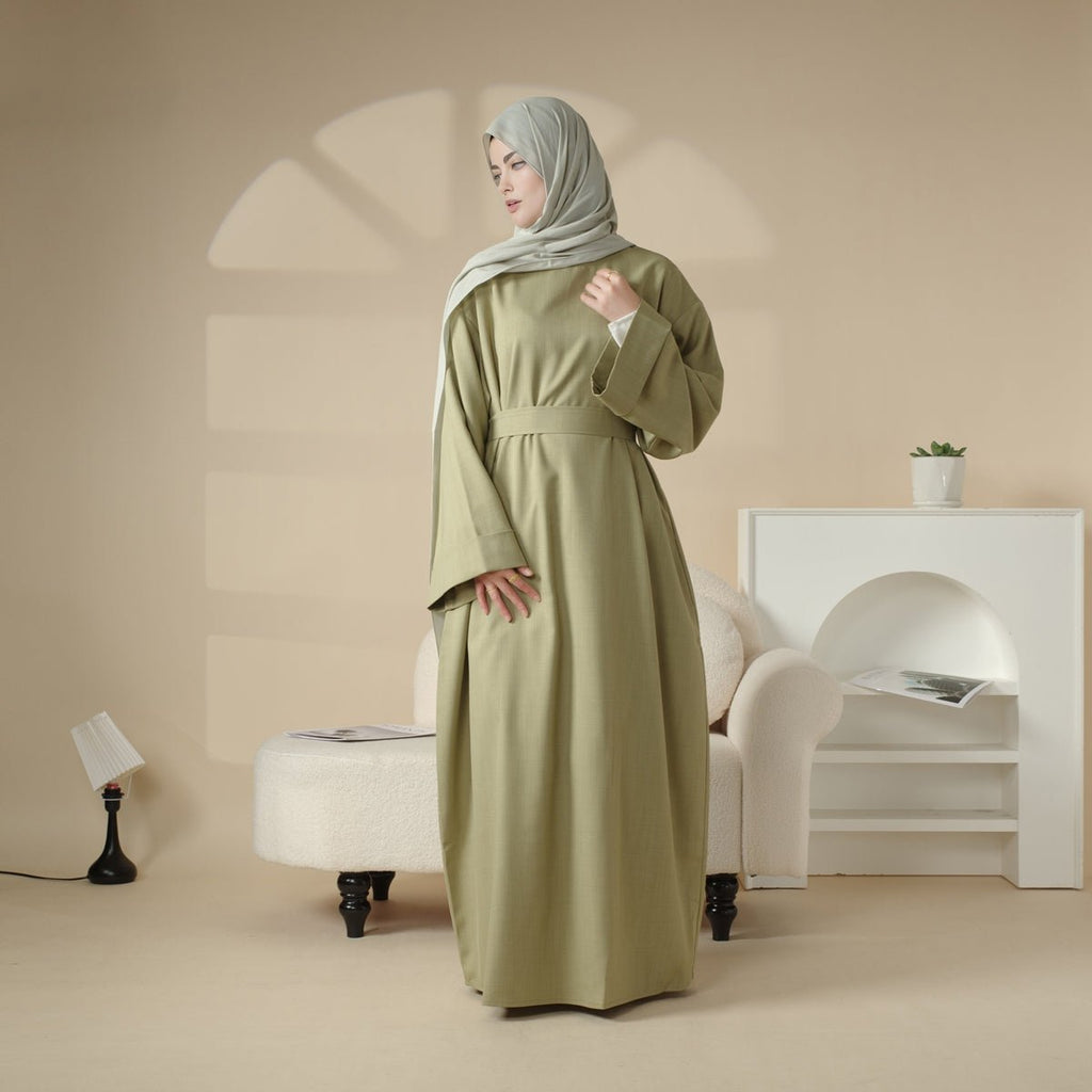 Linen Plain Abaya with Pockets 2-Piece Set (MA043)
