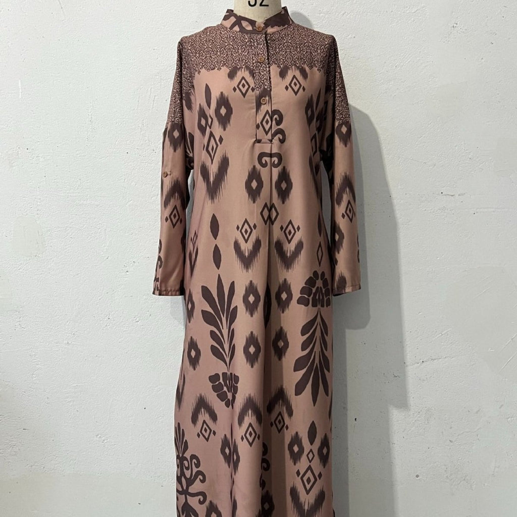 Long Sleeve Modest Maxi Dress | Elegant Ethnic Pattern Kaftan(MA379)