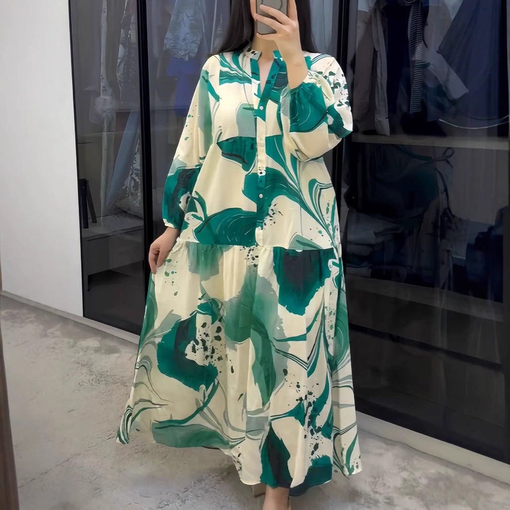 Loose Fit V-Neck Long Sleeve Dress Abaya(MA377)