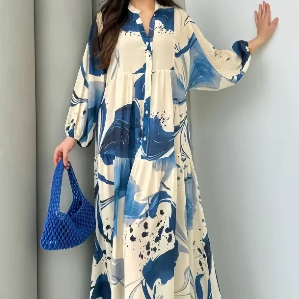 Loose Fit V-Neck Long Sleeve Dress Abaya(MA377)