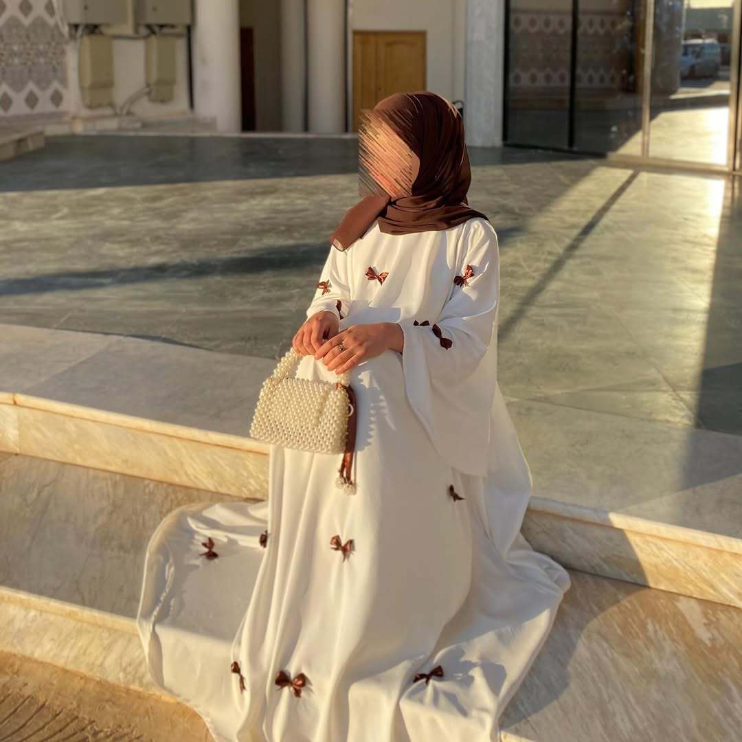 Loose Hem Long Abaya with Bell Sleeves & Butterfly Bow Detail (MA151)