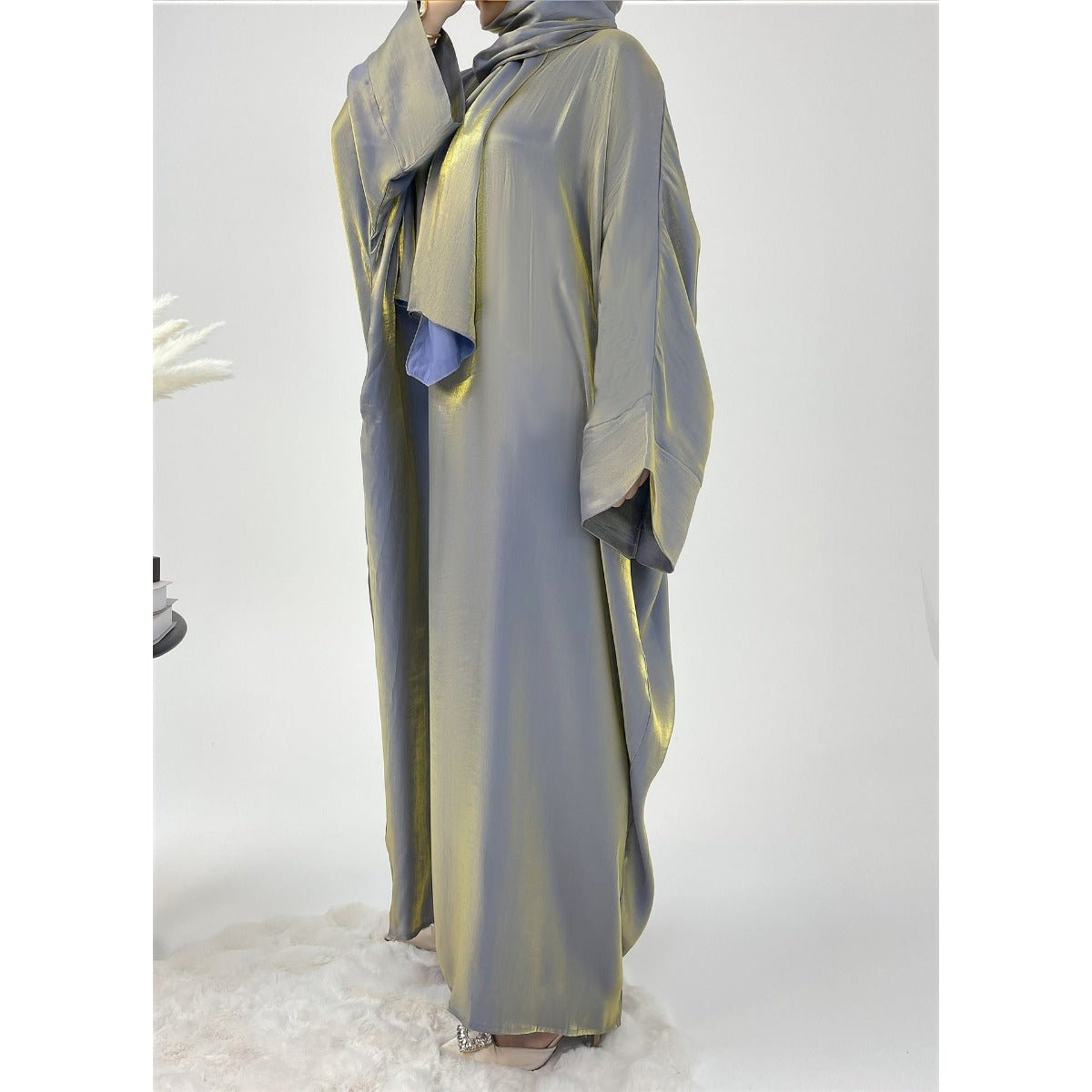 Luxury Bubble Sleeve Abaya Dress | Muslim Elegant Evening Wear Glossy Modest Robe (MA245)