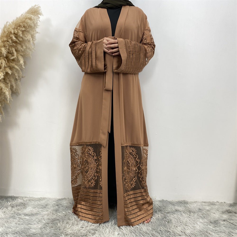Luxury Embroidered Mesh Cardigan Abaya Dress (MOA161)