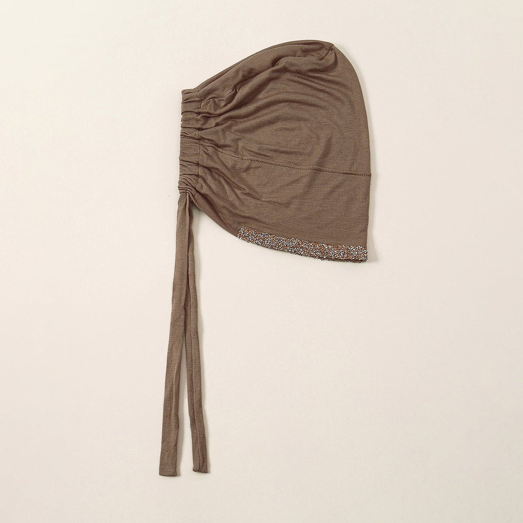 Luxury Mercerized Cotton Hijab Cap Crystal-Embellished Elastic Lace-Up Undercap with Breathable Design (MH115)