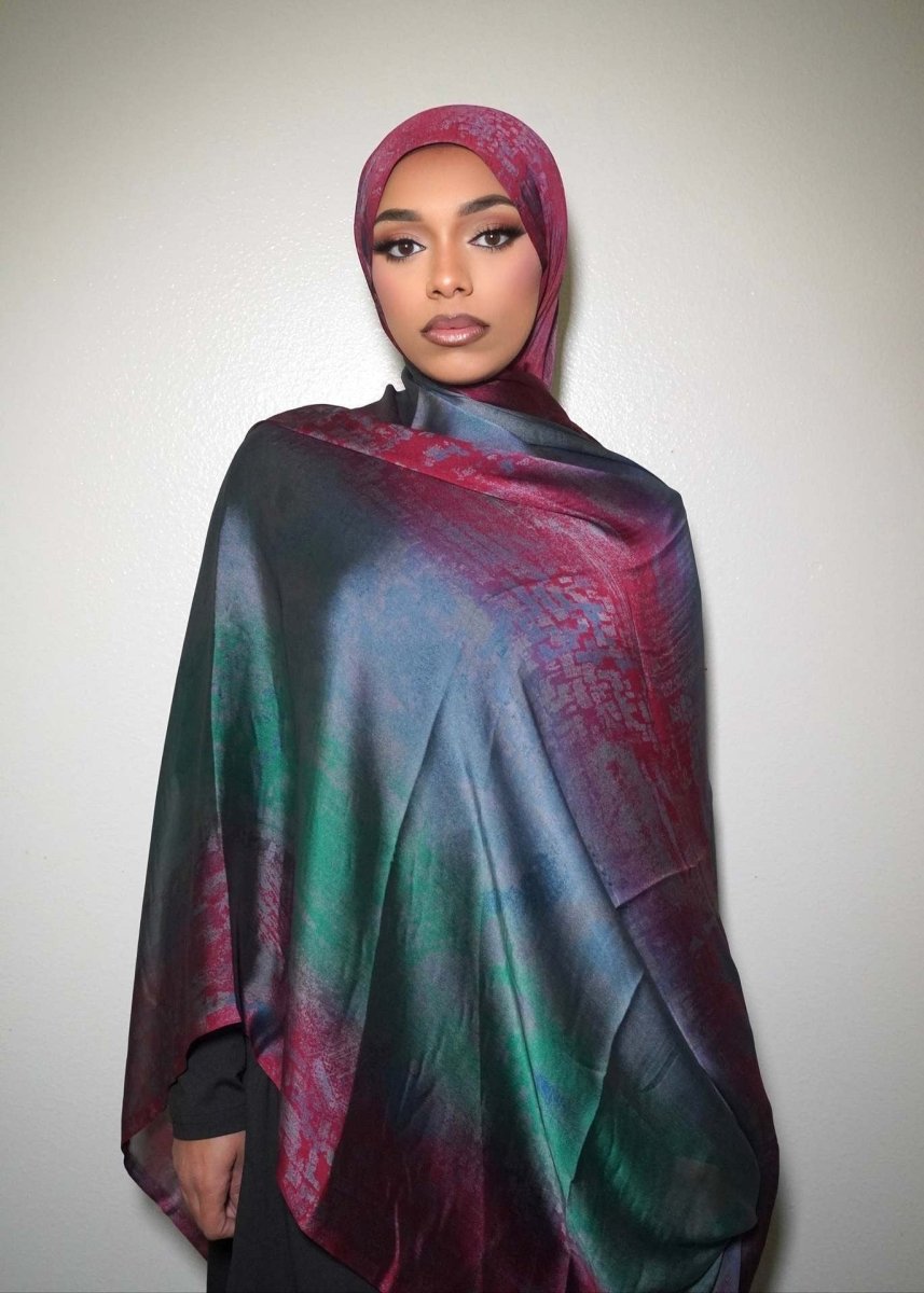 Luxury Premium Silk-Like Printed Hijab Scarf | 180x85cm Large Rectangle Hijab(MH146)