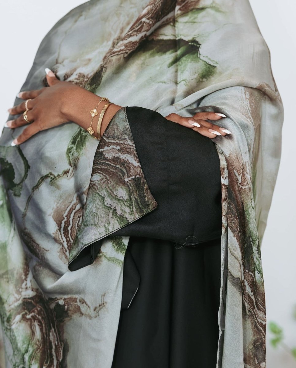 Luxury Premium Silk-Like Printed Hijab Scarf | 180x85cm Large Rectangle Hijab(MH146)