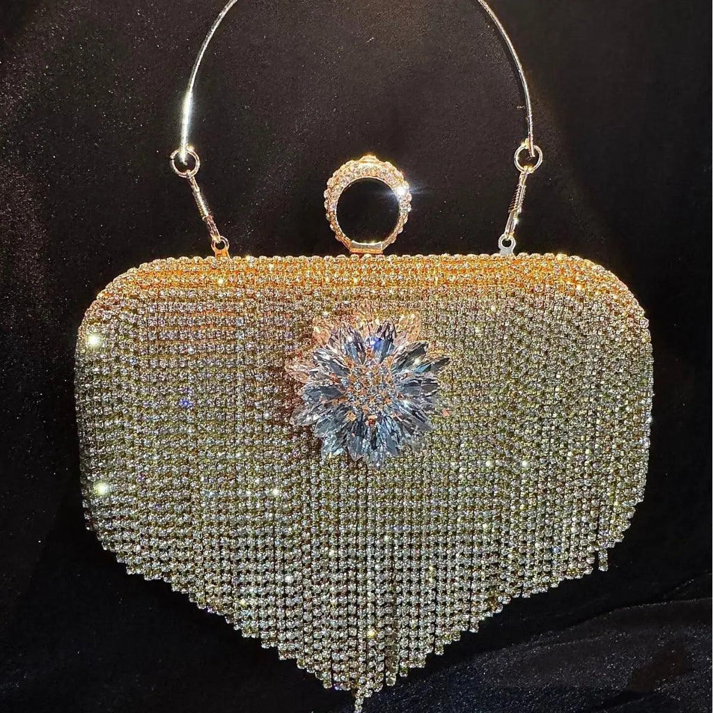 MAC056 Tassel Evening Clutch Bag Luxury Rhinestones Party Prom Purse Handbag With Detachable Chain