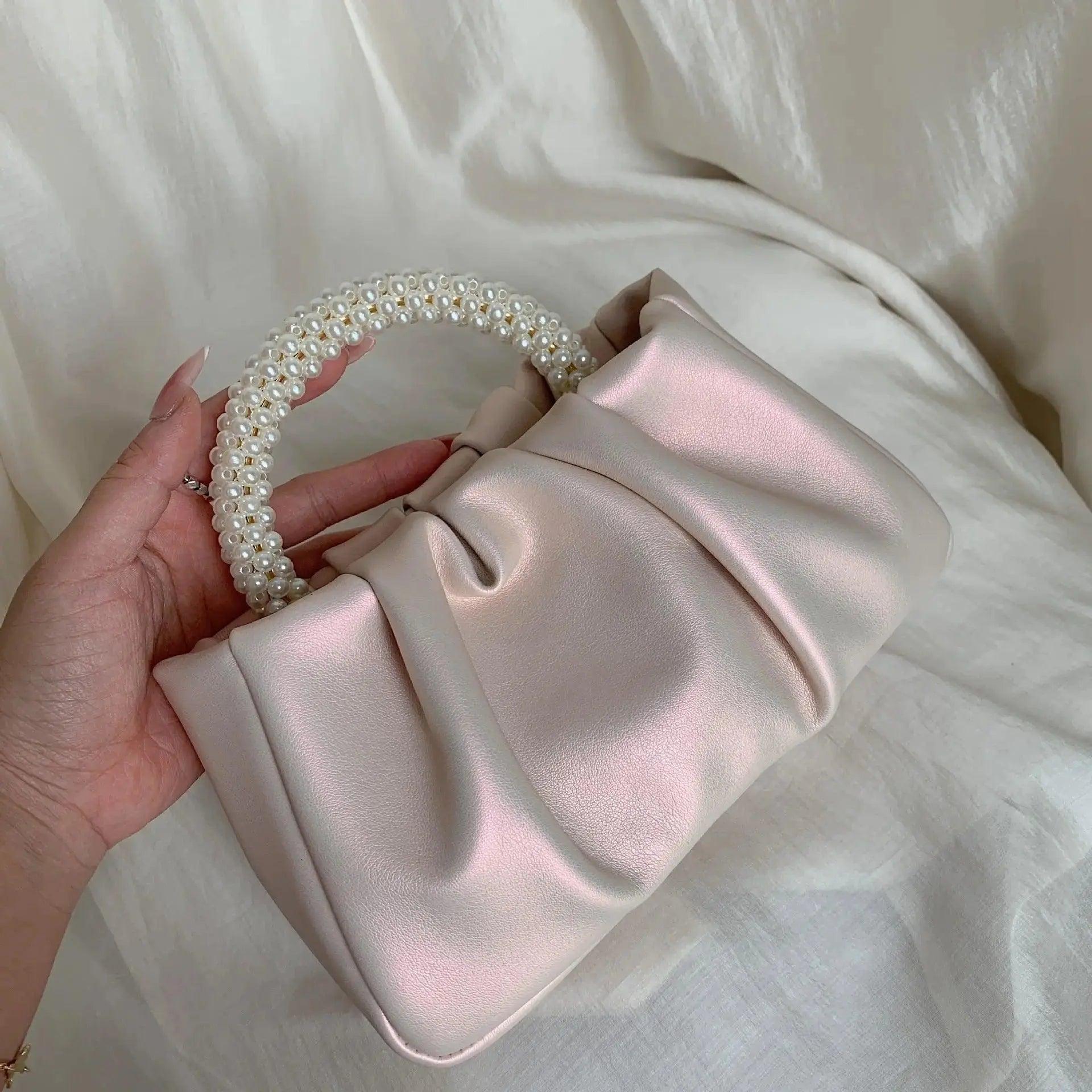 MAC062 Soft Leather Pearl Clutch Evening Bags