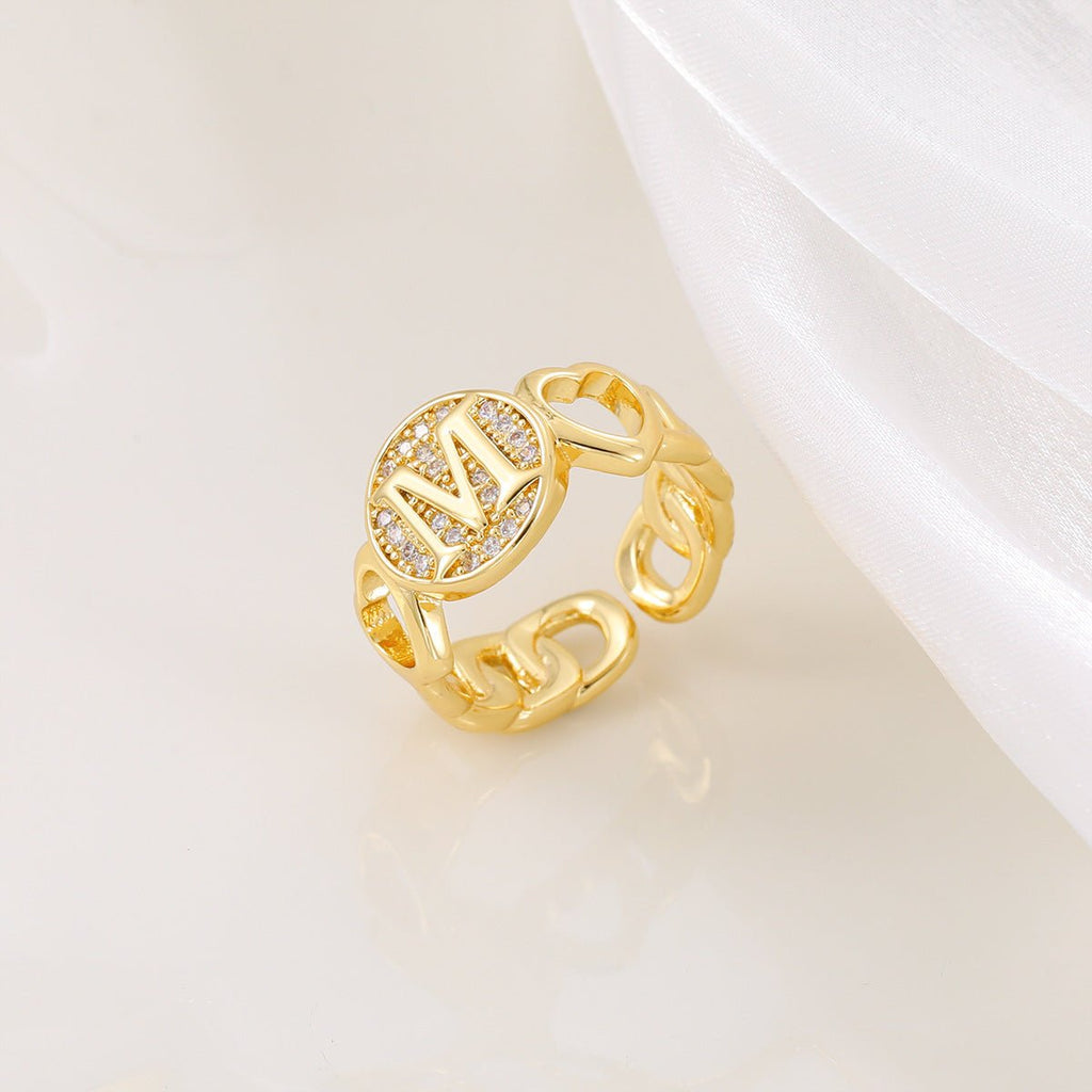 MAC186 Copper Set With Zircon 18K Real Gold Love Glossy Letter Ring