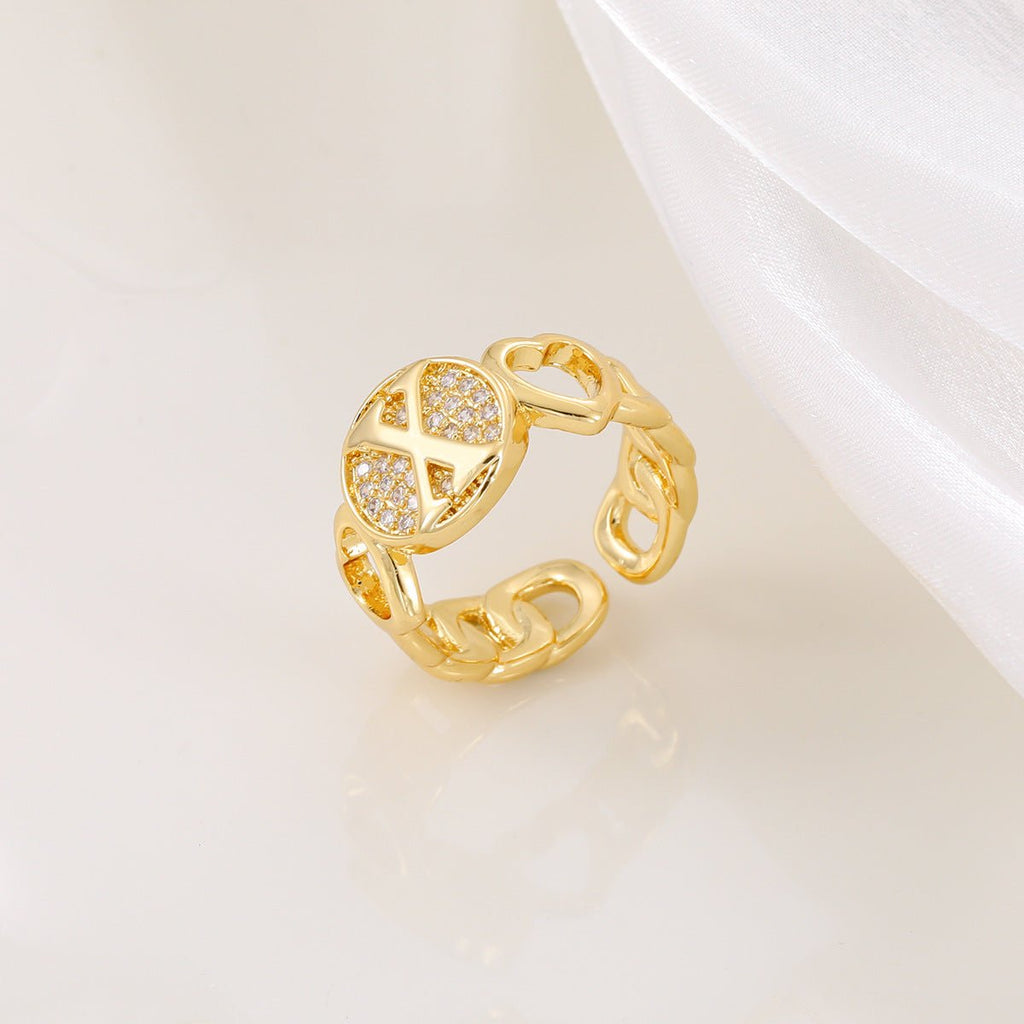 MAC186 Copper Set With Zircon 18K Real Gold Love Glossy Letter Ring