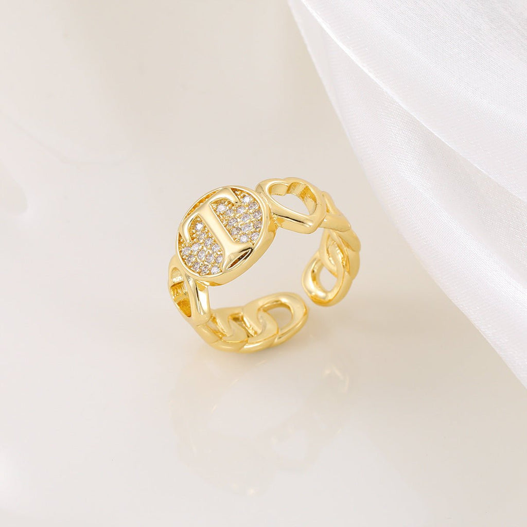 MAC186 Copper Set With Zircon 18K Real Gold Love Glossy Letter Ring