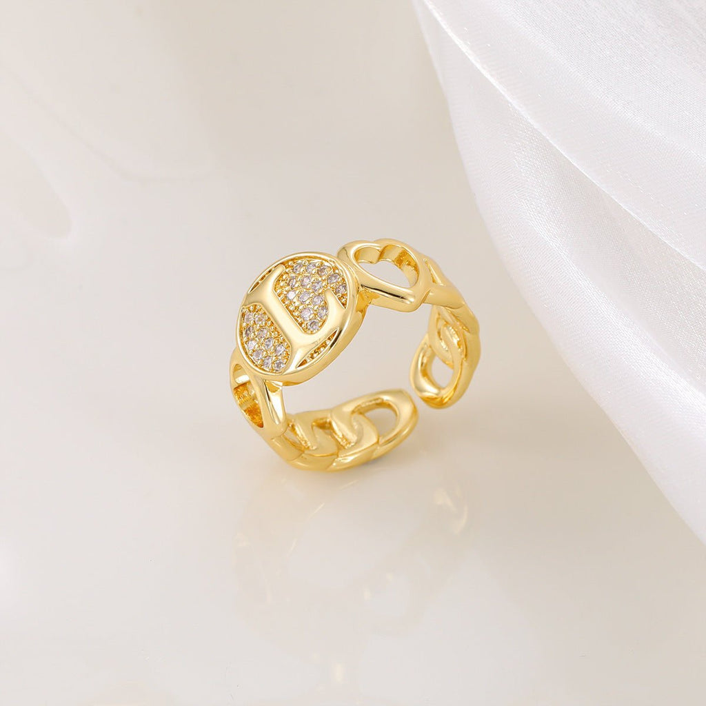 MAC186 Copper Set With Zircon 18K Real Gold Love Glossy Letter Ring