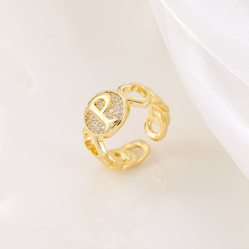 MAC186 Copper Set With Zircon 18K Real Gold Love Glossy Letter Ring