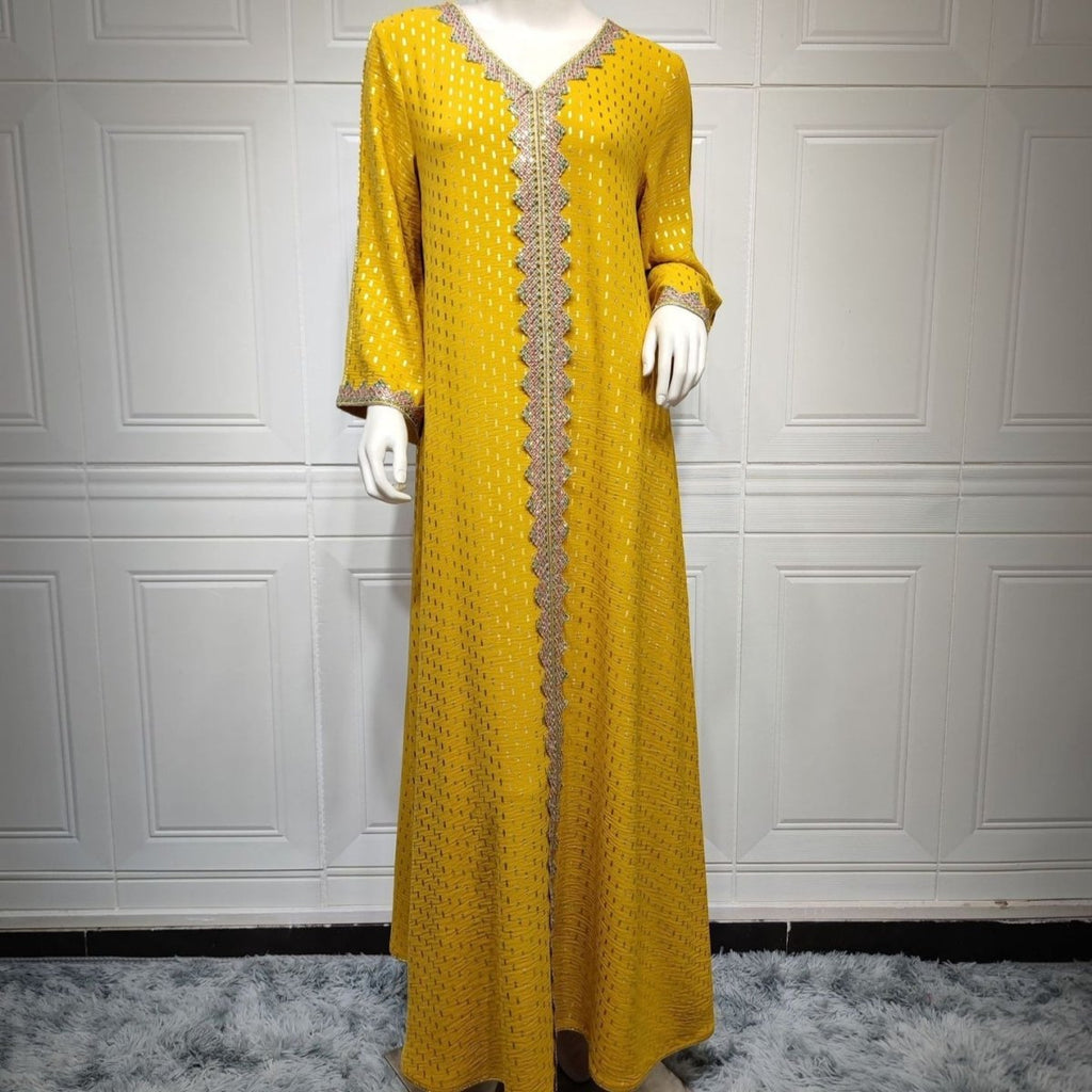 Metallic Embroidered Lace Trim Abaya (MA367)
