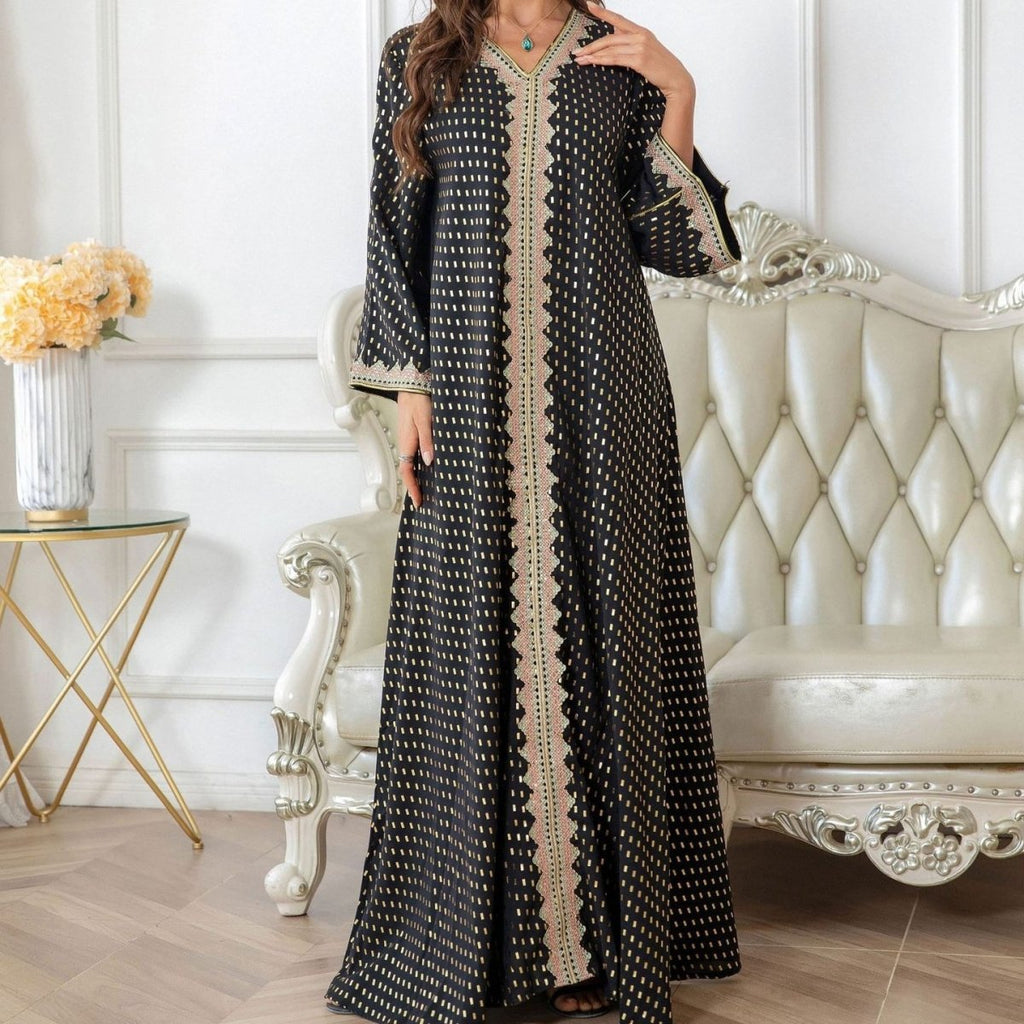 Metallic Embroidered Lace Trim Abaya (MA367)
