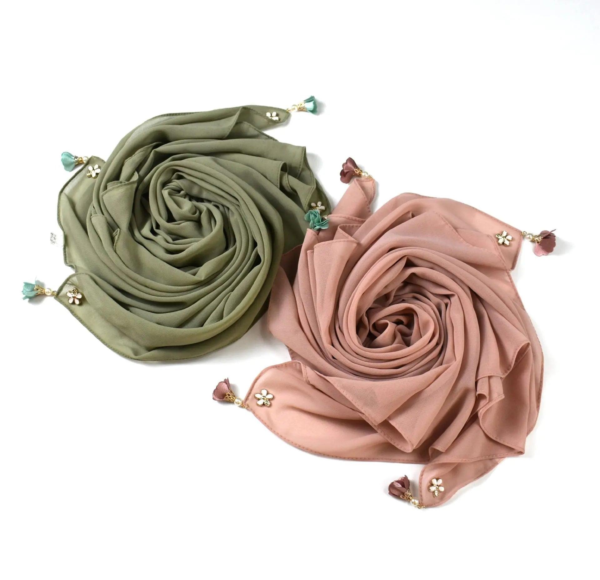 Pearl chiffon square hijab scarf (MH030)