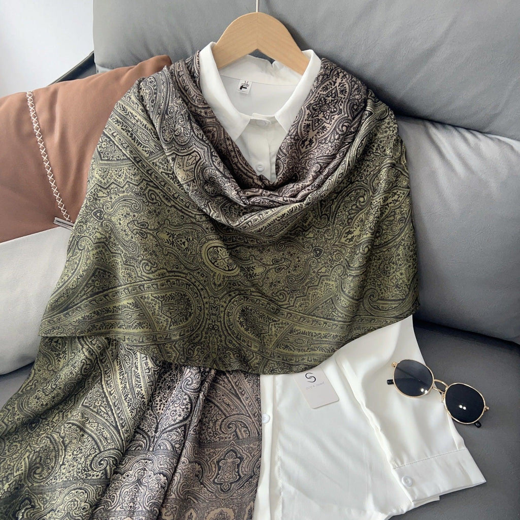 MH058 Cashew Printed Cotton And Linen Thin Hijab