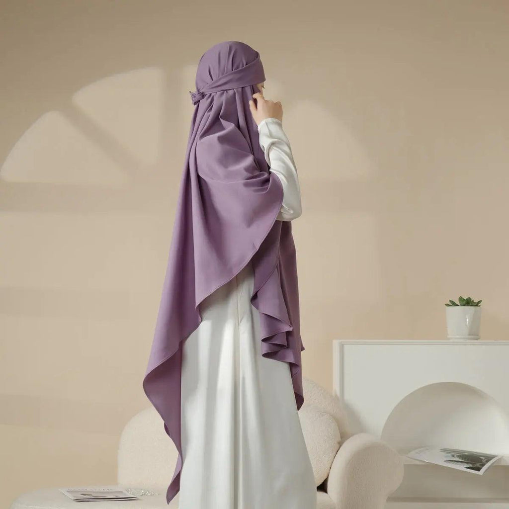 MK001 Niqab Attached 1-Layer Nida Plain Khimar