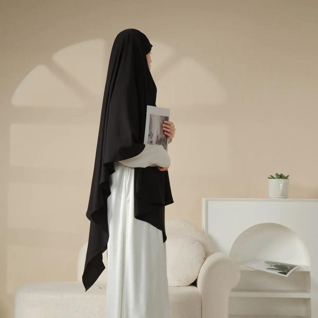 MK001 Niqab Attached 1-Layer Nida Plain Khimar