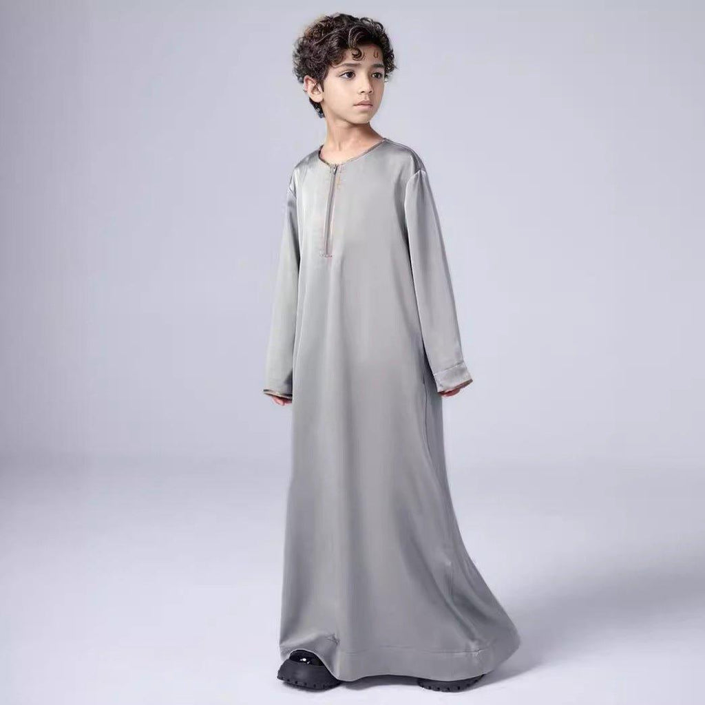 MKB006 Boys Satin Round Neck Simple Thobe