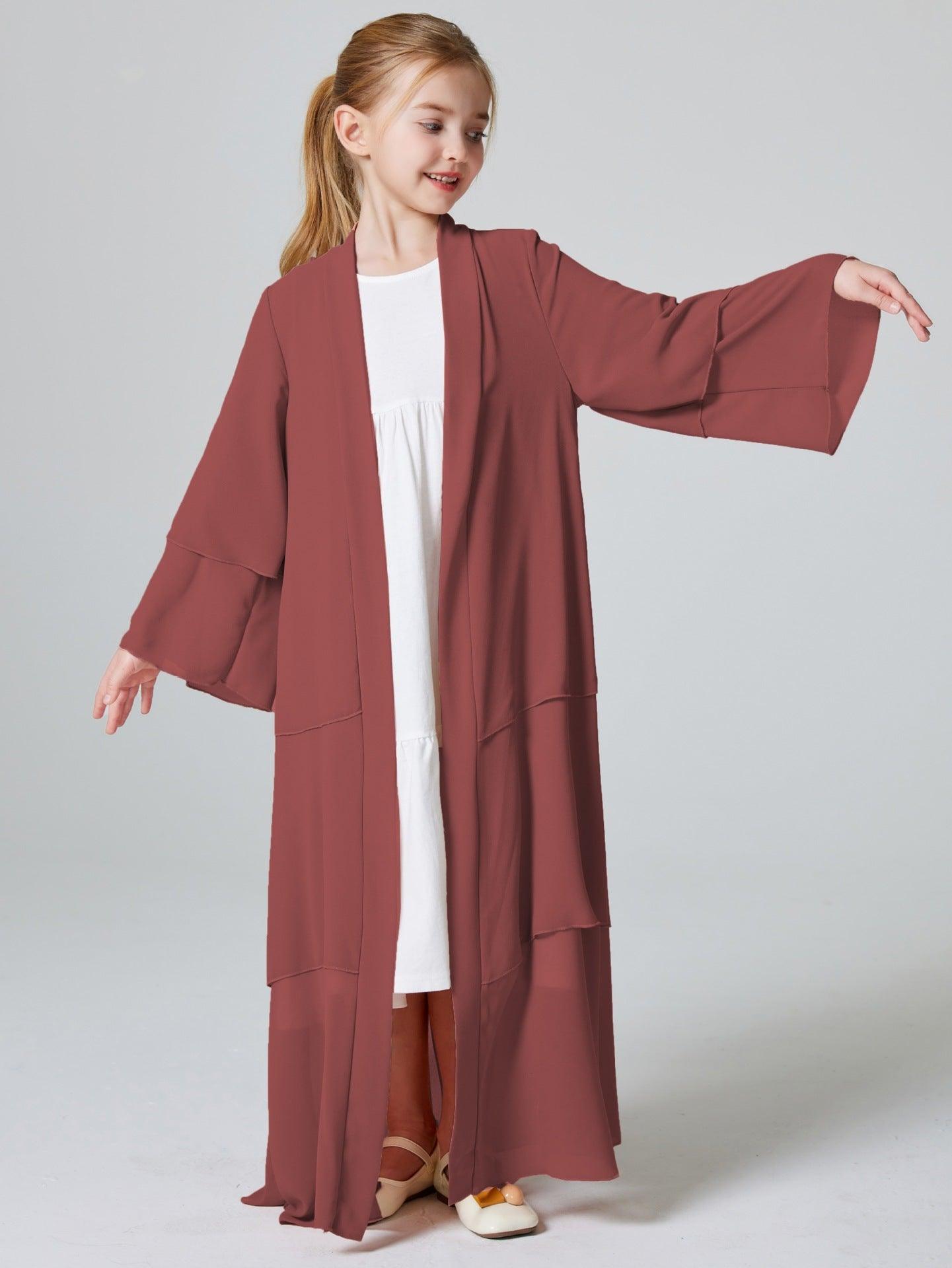Girls Plain 3-Layered Chiffon Open Abaya Kid Abaya(MKG009)