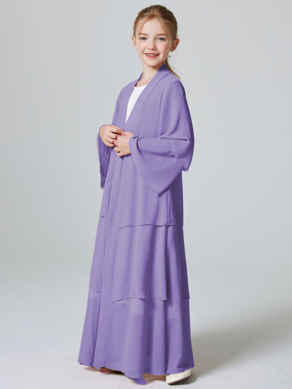 Girls Plain 3-Layered Chiffon Open Abaya Kid Abaya(MKG009)