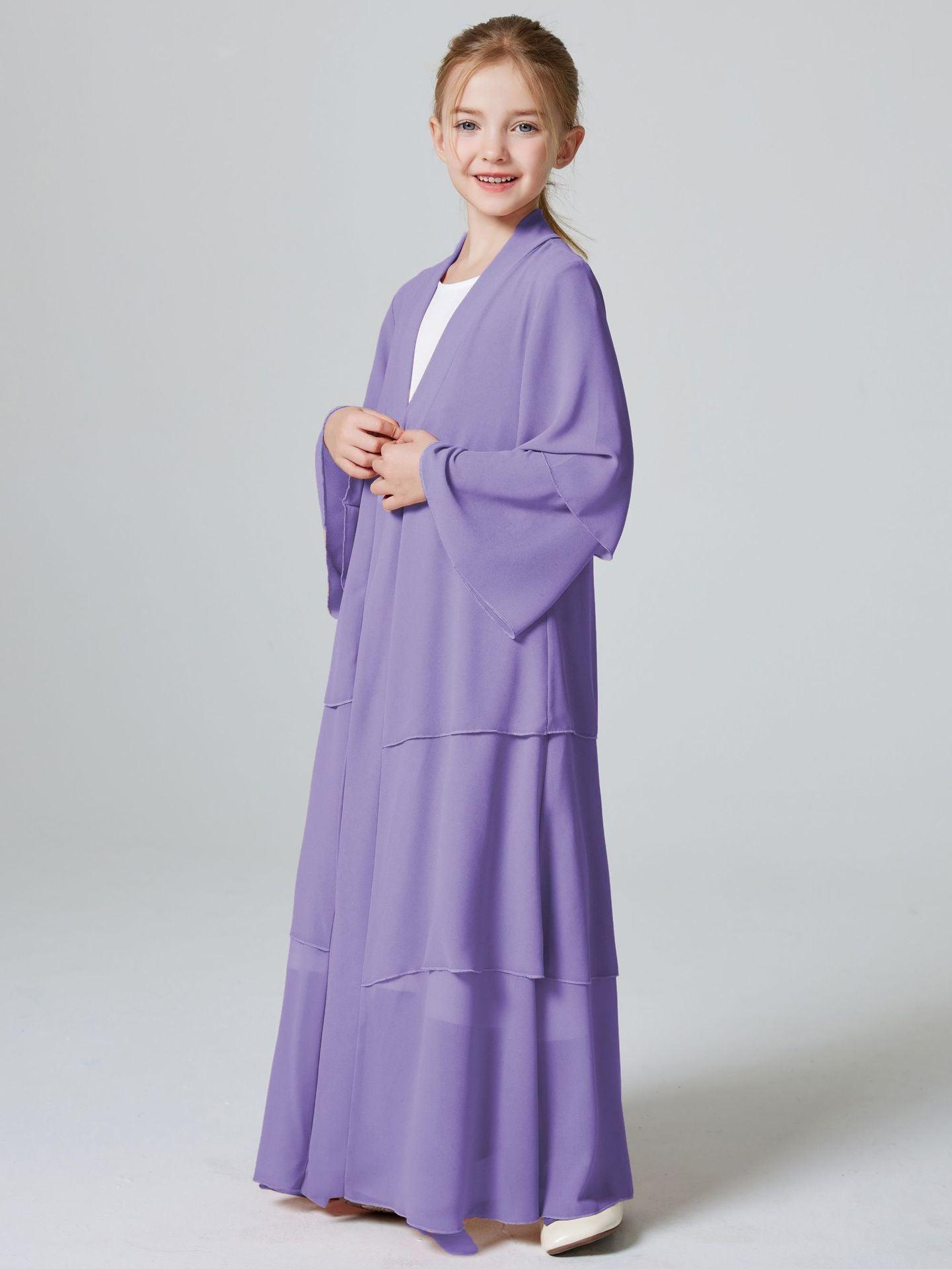 Girls Plain 3-Layered Chiffon Open Abaya Kid Abaya(MKG009)