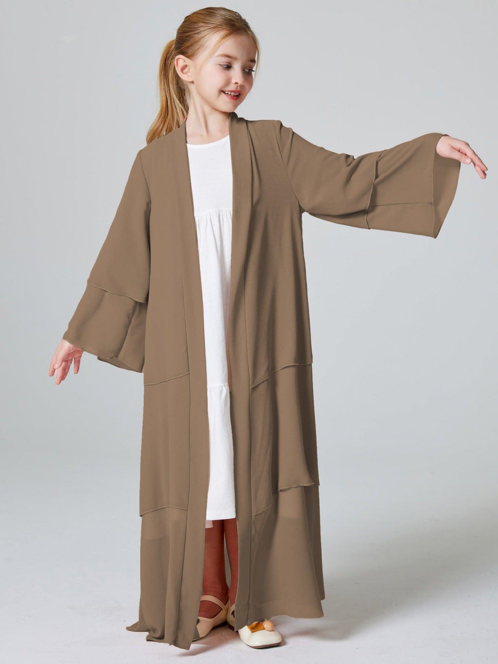 Girls Plain 3-Layered Chiffon Open Abaya Kid Abaya(MKG009)