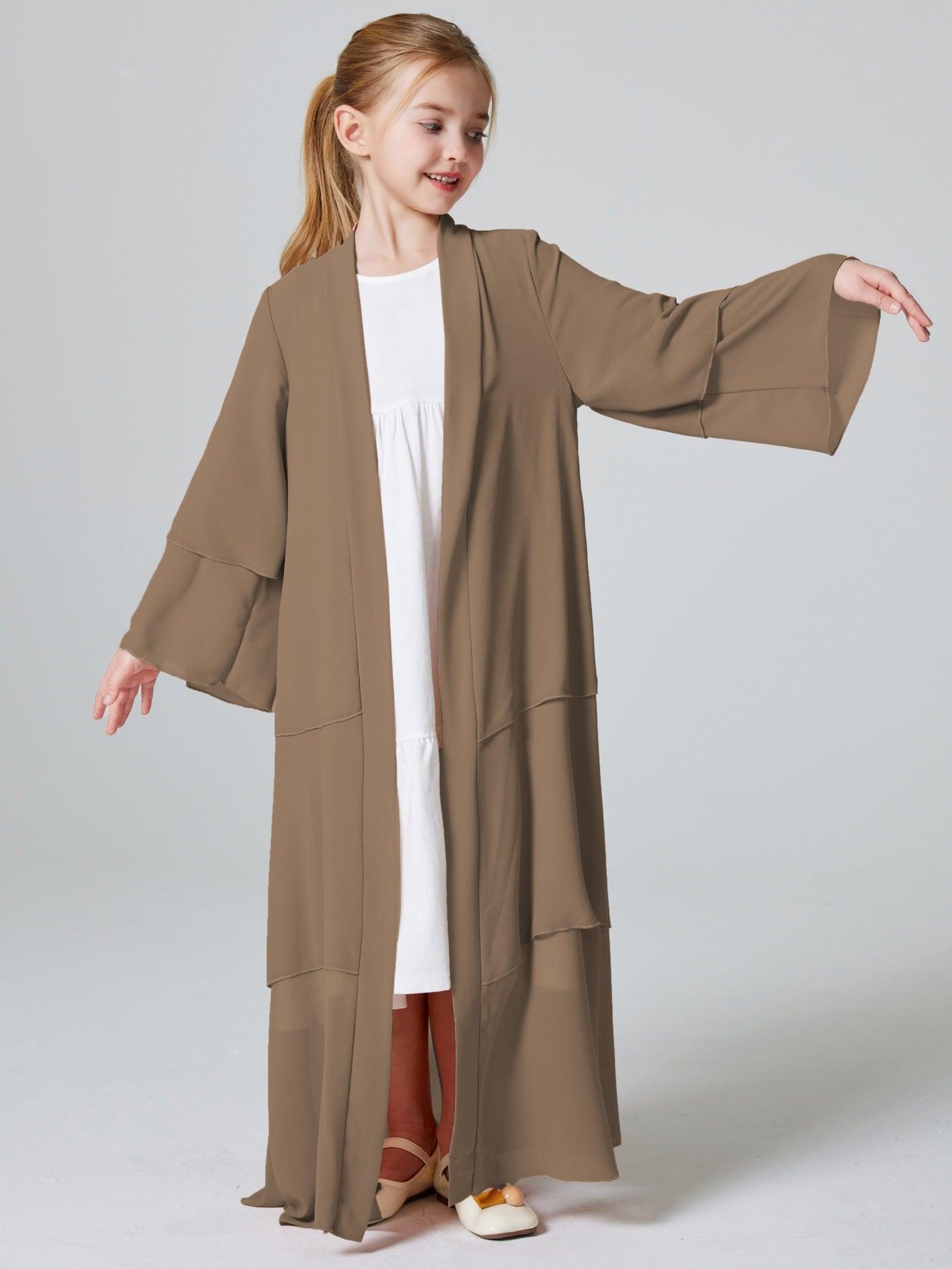 Girls Plain 3-Layered Chiffon Open Abaya Kid Abaya(MKG009)