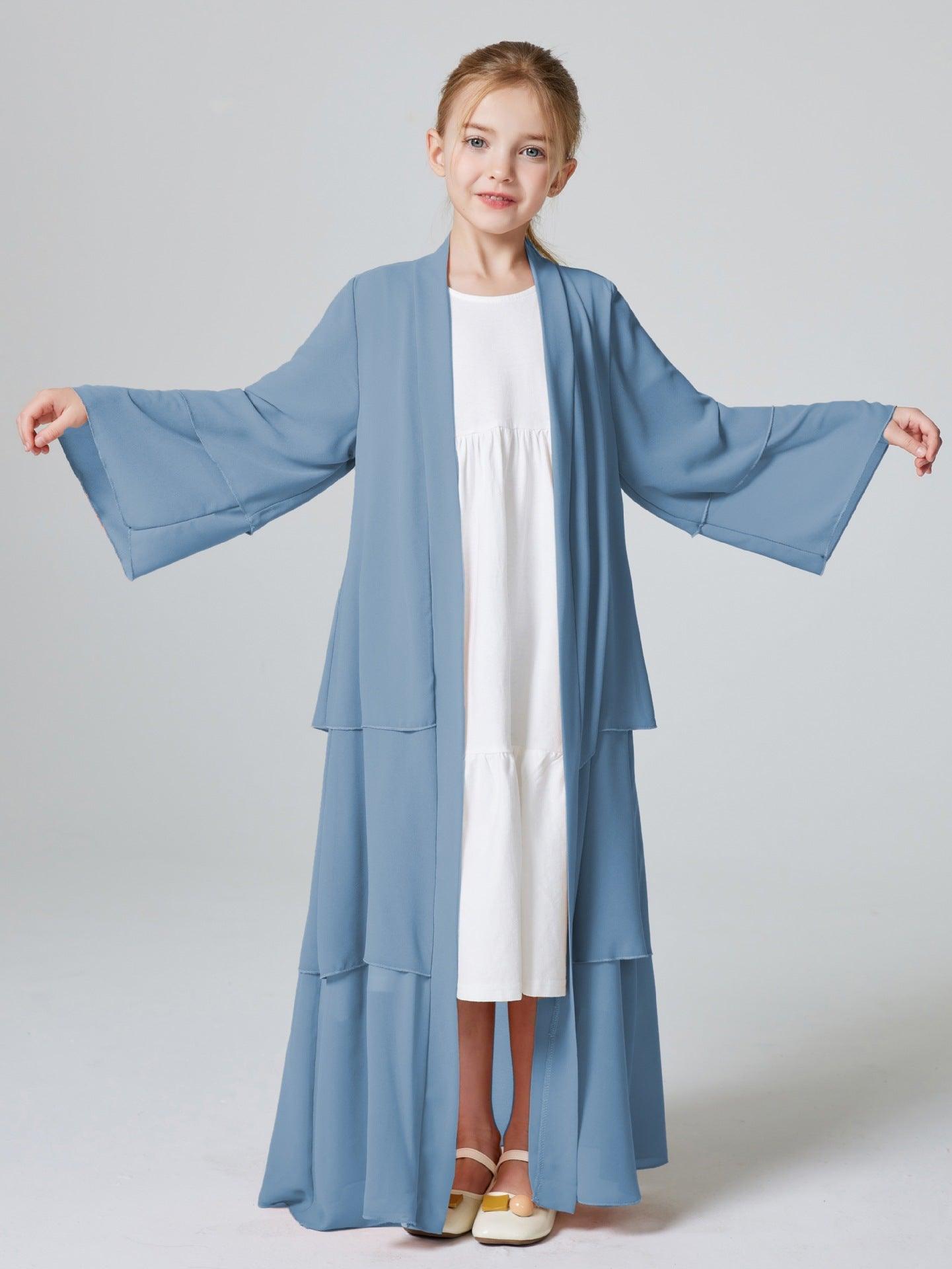Girls Plain 3-Layered Chiffon Open Abaya Kid Abaya(MKG009)