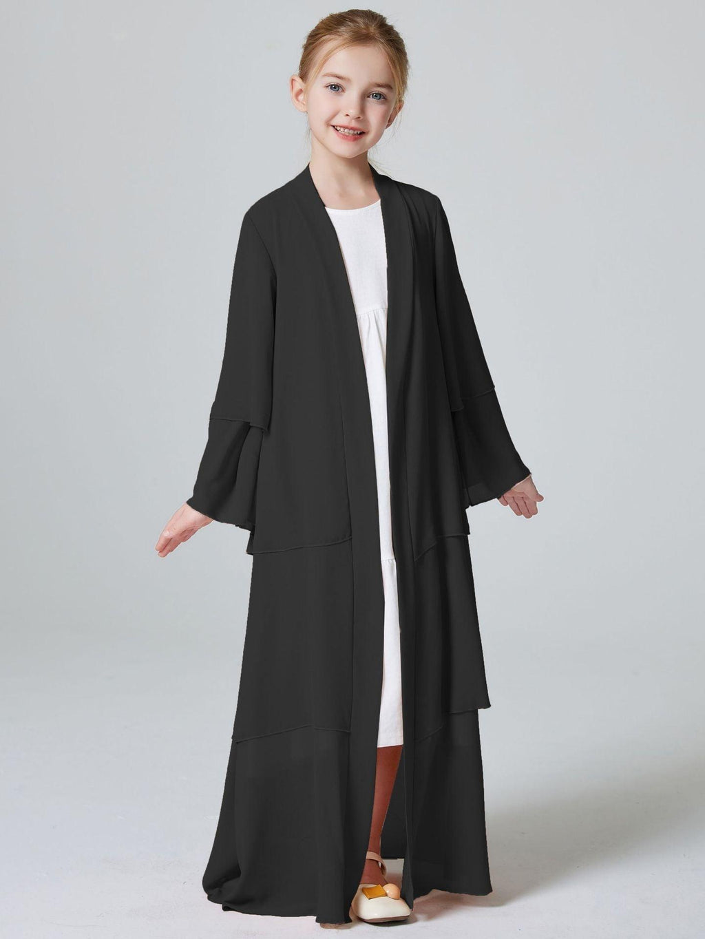 Girls Plain 3-Layered Chiffon Open Abaya Kid Abaya(MKG009)
